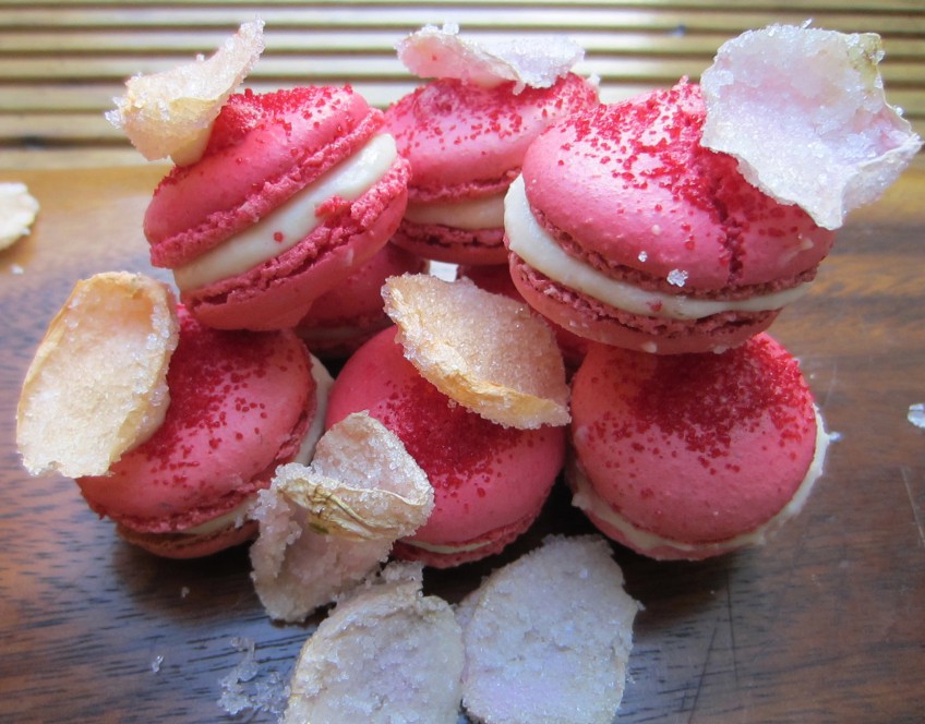 Ispahan Macarons with crystallised rose petals