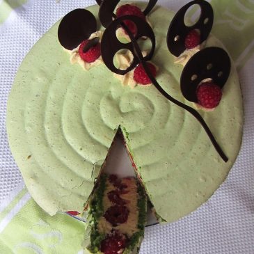 Pistachio & Raspberry Macaron Cake